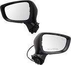 TRQ Driver & Passenger Side Power Mirror Set Smooth Black with Turn Signal Blind Spot Indicator Compatible with 2017-2018 Maz