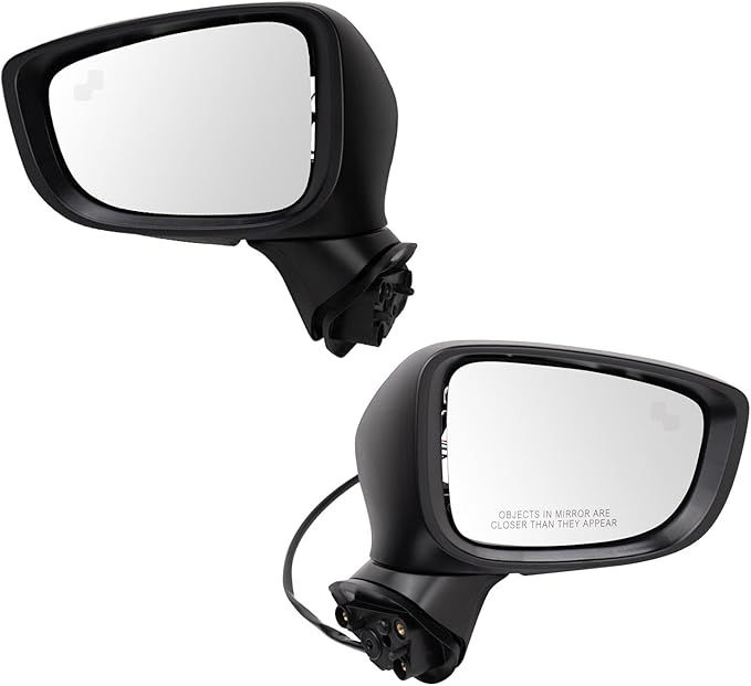 TRQ Driver & Passenger Side Power Mirror Set Smooth Black with Turn Signal Blind Spot Indicator Compatible with 2017-2018 Maz