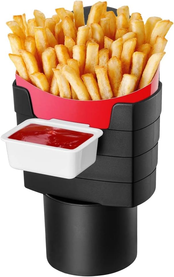 French Fry Holder for Car Multi-Purpose Fast Food Drink Cup Holder Expander Car Storage Box Holder with Dipping Sauce Holder