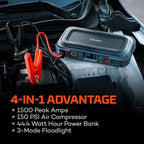 NEBO Assist Air 1500XP Jump Starter and Air Compressor | 44.4Wh Power Supply Box Restarts 12V Battery Vehicles, 150 PSI Air