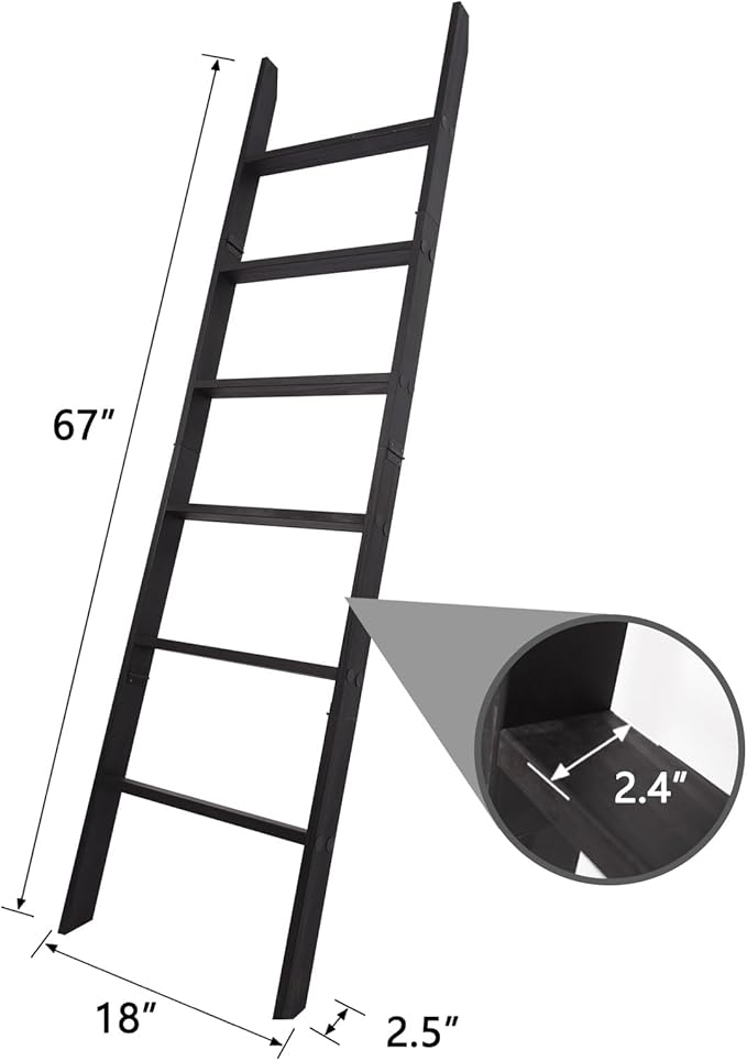 6-Tier Blanket Ladder – 5.5 Ft Wall Leaning Quilt Rack, Farmhouse Blanket Storage for Living Room, Bedroom & Bathroom – Rusti