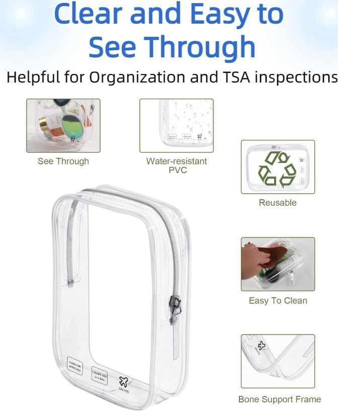 5 Packing Cubes 1 Quart Size Travel Bag TSA Approved Toiletry Bag Clear Small Purse Pouch International Long Flight Must Have