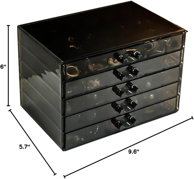 YUFONG Earring Storage Box Organizer, Acrylic Jewelry Storage Box Holder 5 Drawers Transparent Jewelry Display Stand with 120