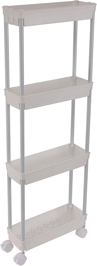 Sooyee 4 Tier Slim Storage Cart Mobile Shelving Unit Organizer Slide Out Storage Rolling Utility Cart Tower Rack for Kitchen 