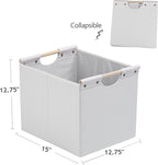 HOONEX Large Collapsible Storage Bins, Linen Fabric, Pack of 2, Storage Baskets with Wooden Carry Handles and Sturdy Heavy Ca