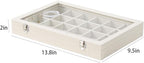 Coward Jewelry Organizer Box, Beige Velvet 24 Grids Ring Earring Jewelry Display Tray Case with Transparent Glass Lid for Hom