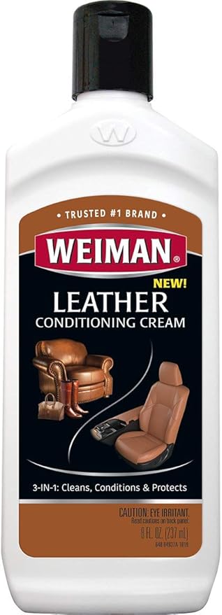 Weiman 3 in 1 Deep Leather Cleaner & Conditioner Cream - Restores Leather Surfaces - Use on Leather Furniture, Car Seats, Sho