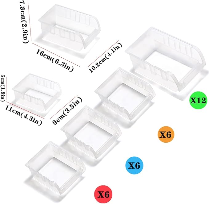 Transparent Garage Organizer Bins, 30PCS Wall Mounted Storage Small Parts Bins With White Pegboard to Store Nuts,Bolts, Screw