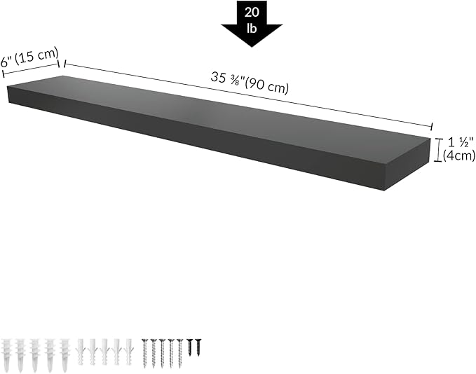 Ballucci Floating Shelf, 36" Wood Wall Shelf with Invisible Brackets for Bathroom, Living Room, Bedroom, Kitchen, Nursery, 6"