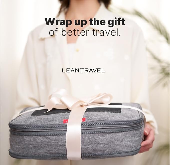 LeanTravel Premium Compression Packing Cubes for Travel - Suitcase Organizer Bags with Double Zipper & Breathable Mesh Panel 
