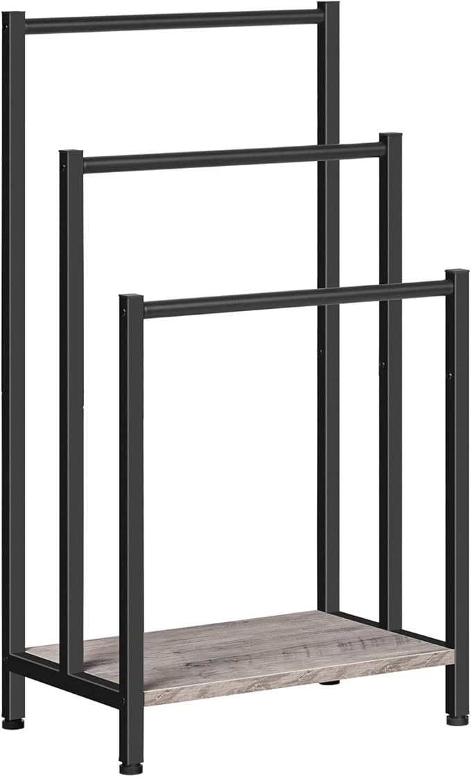 HOOBRO Free Standing Towel Rack, 3 Tier Blanket Rack, Blanket Holder for Bathroom, 16.9" L x 11" W x 31.9" H, Industrial Meta