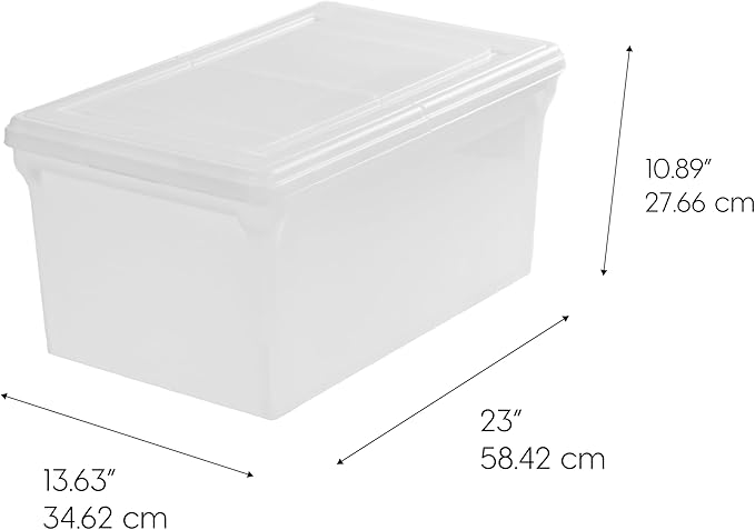 IRIS USA File Box, File Organizer w/Hinged Split Lid for Letter File, Important Document Box, Plastic Storage Filing Bin for 
