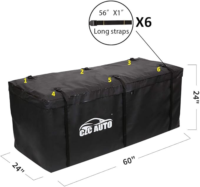 CZC AUTO Hitch Cargo Carrier Bag, 20 cu. ft Waterproof/Rainproof/Weatherproof Cargo Traveling Bag for Car Truck SUV Vans' Hitch Trays and Hitch Baskets, Safe Steady Durable Soft, Black