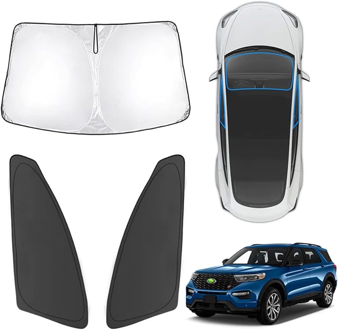 Karltys 3PCS Windshield Sun Shade for 2020-2025 Ford Explorer, 210T Thickened Front and Side Window Sunshade Cover Custom Fit Explorer, Foldable Sun Visor UV Blocker Keeps Your Car Cool