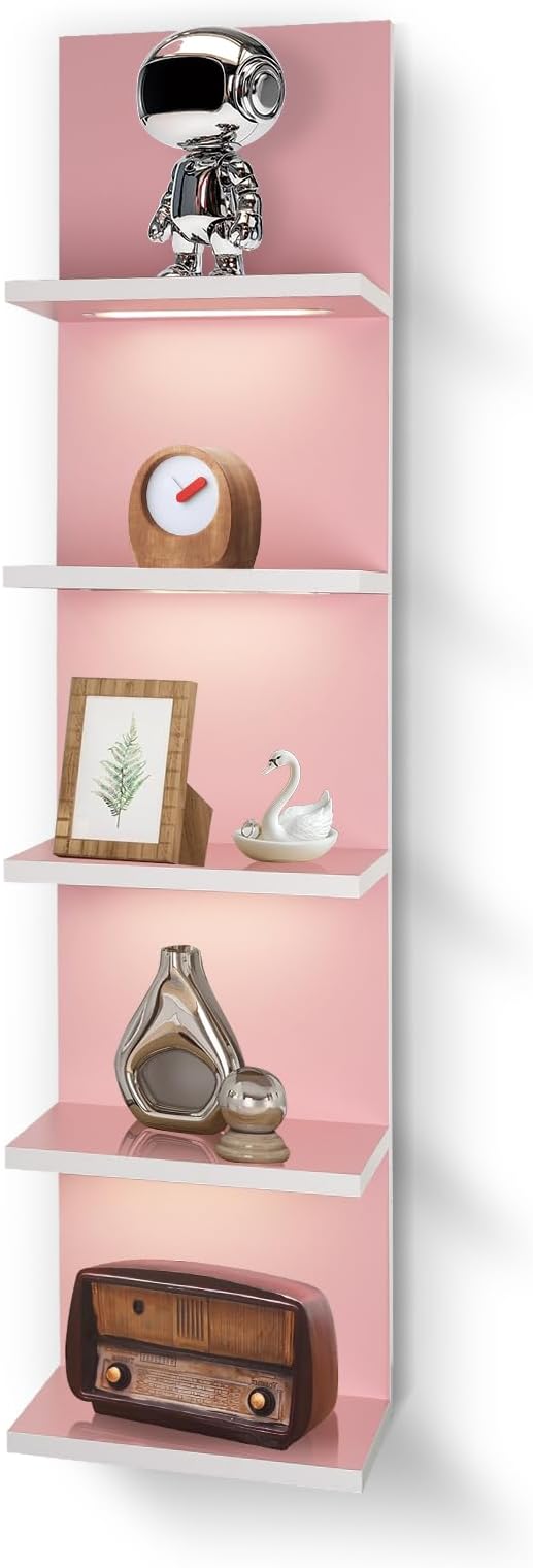 5 Tier Pink Wall Shelf Unit, Pink Shelves, Wall Shelves for Bathroom,Bedroom, Vanity Shelves, Wall Mount Vertical Lack Shelf 