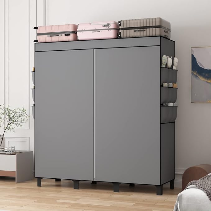 Portable Closet, 51.18" Large Capacity Clothing Storage Organizer with 3 Hanging Rods 6 Shelves 18 Side Pockets, Dustproof St
