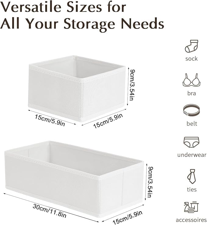 DIMJ Drawer Organizers Clothes, Set of 16 Dresser Organizer Bins, Fabric Closet Organizers and Storage, Shallow Drawer Divide