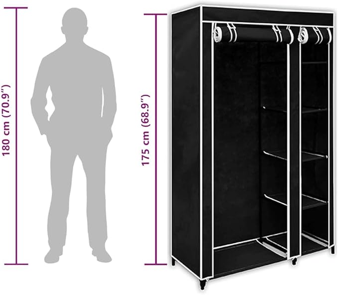 vidaXL Folding Wardrobe Black Fleece Fabric Cover and Steel Tube Frame
