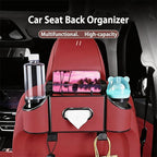 Back Seat Car Organizer,4 in 1 Multifunctional Car Back Seat Storage Box with Drink Cup Holder Tissue Box, for Hold Phone,Snacks, Drinks, Handbag-Red