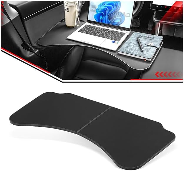 Car Folding Tray Table Leather Compatible with Tesla Model 3 Y – Multi-Use Dining Tray & Laptop Stand, Fits Front Driver & Passenger Seats,Black