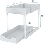 DEKAVA Cabinet, 2 Pack Under Sink Organizer, 2 Tier Sliding Bathroom Kitchen Organizer, Large White ABS Baskets, Easy Install