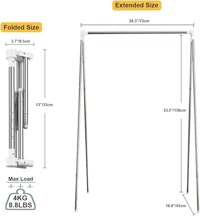 Portable Garment Rack, Folding Clothes Rack, Collapsible Clothing Rack for Dance, Travel, Camping, Laundry, Indoor, Outdoor, 