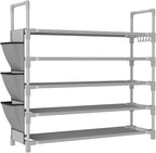5 Tier Shoe Rack, Shoe Organizer Storage for 20-25 Pair Boot and Sneaker, Stackable Free Standing Shoe Shelf with Hooks and S