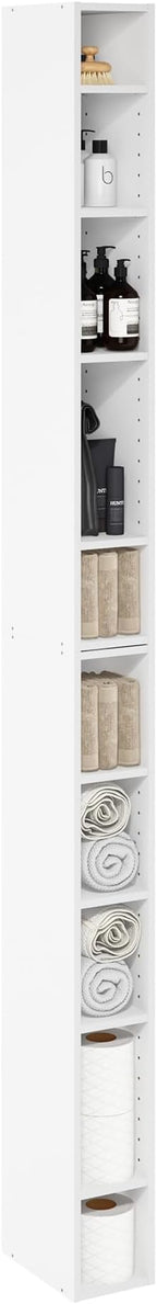 Furinno Fulda Book Shelf, 10-Tier Bookshelf, Space Saving Storage Shelf Bookcase, 9.2 x 5.9 x 78.7, for Living Room, Bedroom,