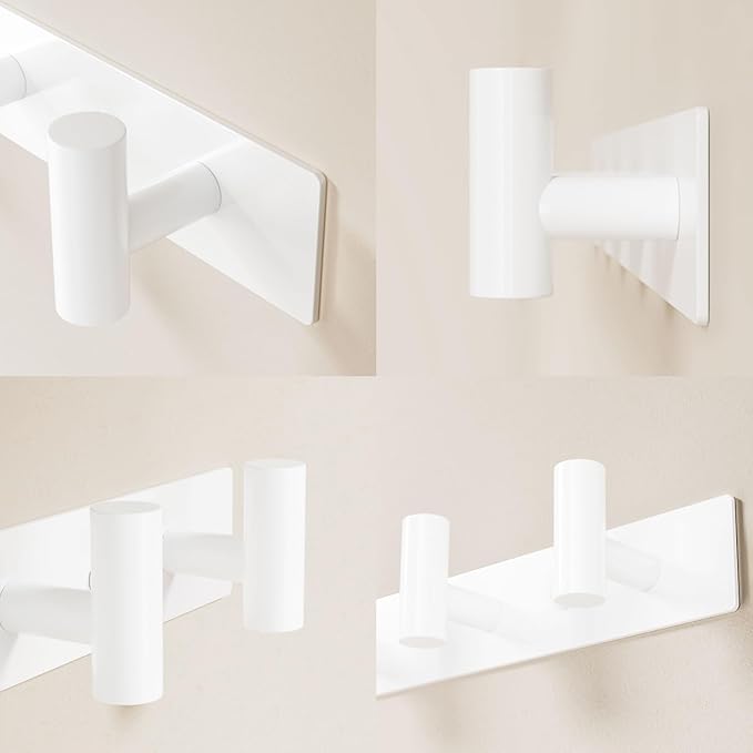 GWAAZXGZ White Wall Mounted Coat Rack – 5 T-Shaped Pegs for Hats, Bags & Towels, Heavy-Duty Metal Rail for Entryway, Bathroom