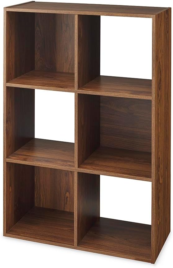 Whitmor 6 Cube Bookcase Storage Organizer, 3 Tier Stackable MDF Bookshelf, Open Storage Display Shelf, Storage Cabinet for Li