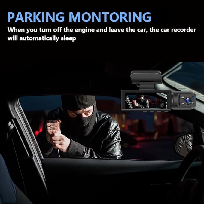 128GB Dash Cam Front and Rear for Cars with Night Vision, 1080P Dual Lens Dash Camera Inside and Outside, 24H Parking Monitor