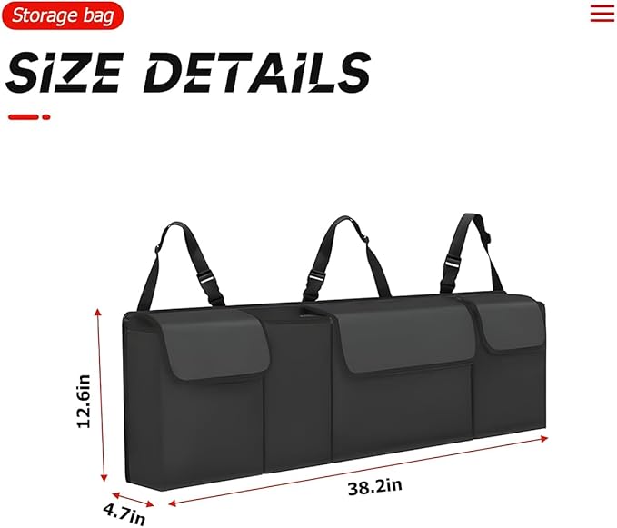 Car Trunk Organizer with Lid, Backseat Hanging Storage Bag with 4 Pockets & 3 Adjustable Straps, Waterproof PVC