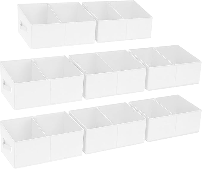 DIMJ Large Closet Shelf Organizer Bins 8 Packs with Handles and Divider, Fabric Trapezoid Storage Baskets, Foldable Clothes C