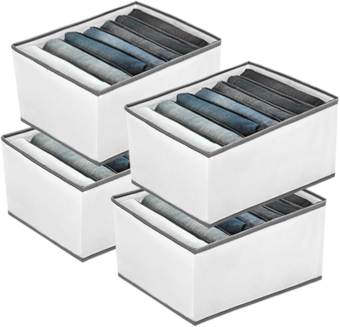 EASEVE 4 Pack Wardrobe Closet Organizer and Storage for Clothes - 7 Grids Foldable Drawer Dividers Organizers for Jeans | Pan