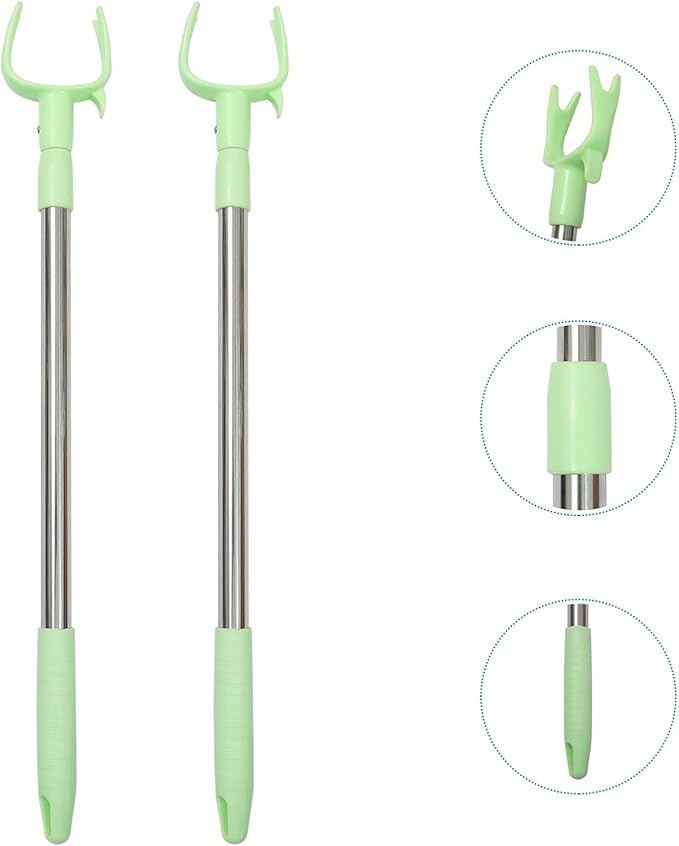 2pcs Closet Pole with Hook Telescoping Long Reach Stick Stainless Steel Clothing Hanger Garment Pole for Closet Shelf Ceiling