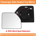 Senzeal Passenger Side Heated Mirror Glass with Blind Spot Detection BLIS for Ford F150 2015-2020 Ford F250 F350 F450 F550 2017-2022 Upper Tow Mirror (Right Side)