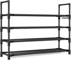 4 Tier Shoe Rack, Shoe Organizer Storage for 16-20 Pair Boot and Sneaker, Stackable Free Standing Shoe Shelf with Hooks and S
