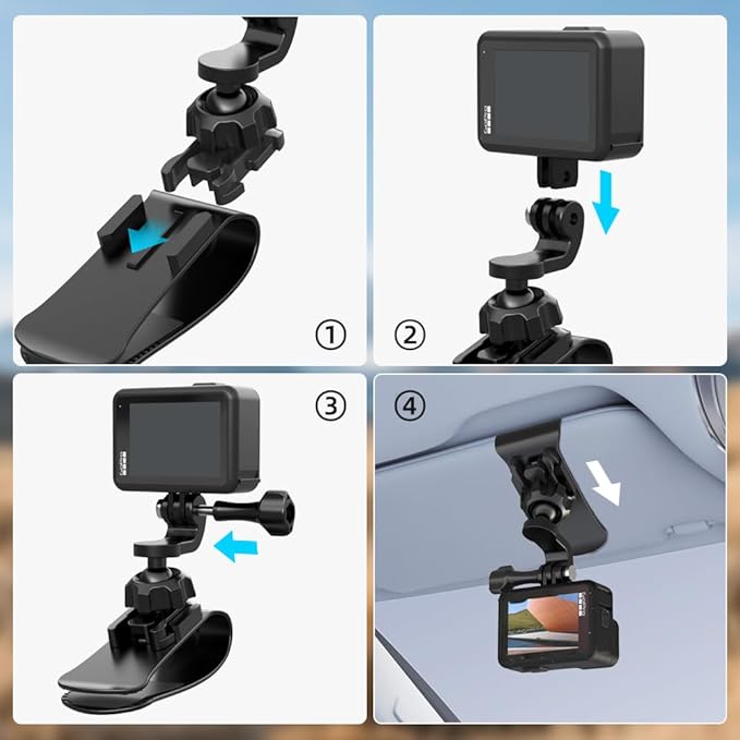 Car Sun Visor Mount VLOG/Video Holder, Quick Clip Mount for Car Sun Visor Compatible with DJI Action 6/5 Pro/ 4/3, GoPro Hero 13/12/11/10, Insta360, AKASO and More