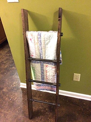 Rustic Industrial Pipe and Wood Blanket Ladder - Wood Quilt Ladder - Rustic Quilt Blanket Ladder - Pipe Decor Blanket Ladder
