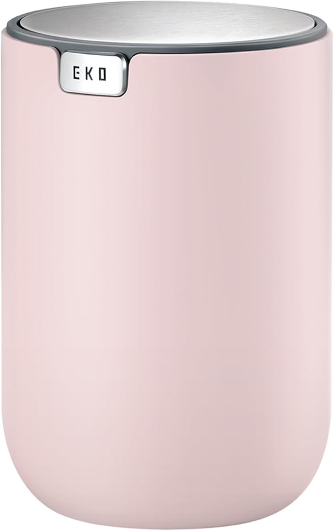 EKO Fandy 0.4 Gal/1.5L Mini Tabletop Trash Bin with Swing-Lid, Desktop Trash Can for Bathroom Countertop, Vanity, Coffee or Office, Small Garbage Bin (Pink)