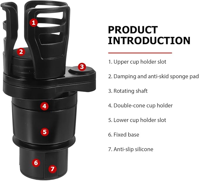 Cabilock Dual Car Cup Holder Expander, Adjustable Multifunctional Vehicle Water Bottle Holder with 360° Rotating Base, Large 