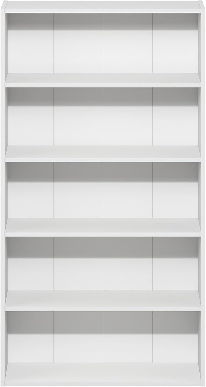 Furinno Basic Book Shelf, 5-Tier Bookshelf, Storage Organizer Bookcase with Open Shelf, 7 x 24 x 44, for Living Room, Bedroom