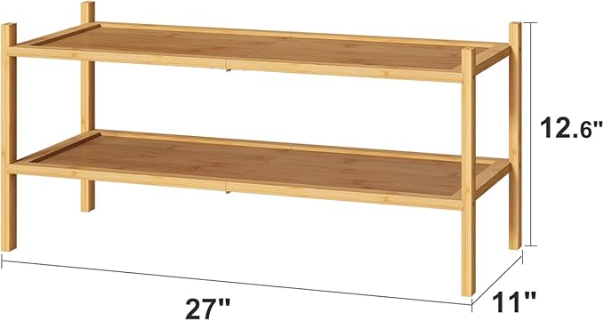 kiplant Bamboo Shoe Rack, 2-Tier Shoe Rack for Entryway, Free Standing Shoe Racks for Indoor & Outdoor, Stackable Shoe Organi