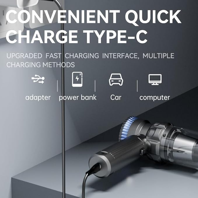 Car Vacuum Portable Cordless, 19000PA Suction Power [3 Suction Modes] & 6000mAh Battery [USB-C Charging Cable], 4-in-1 Wirele