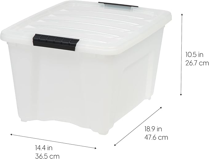 IRIS USA 32 Qt Stackable Plastic Storage Bins with Lids, 6 Pack - BPA-Free, Made in USA - Discreet Organizing Solution, Latch
