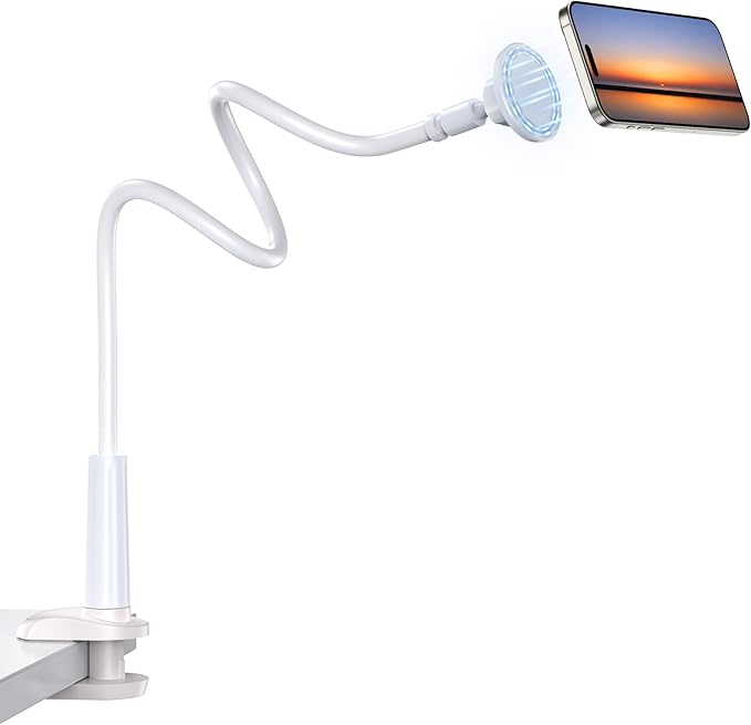 Magnetic Gooseneck Phone Holder Mount for iPhone 17/16/15/14/13/12 - Magnetic Stand Tabletop Clamp 360°Rotation Adjustable for Office/Home Compatible with iPhone 17 16 15 14 13 12 Mini Plus Pro Max