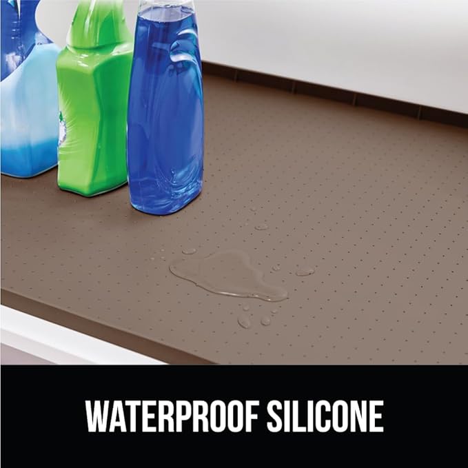 GORILLA GRIP Waterproof Silicone Under Sink Mat with Raised Lip for Kitchen and Bathroom, 34 x 22 in, Cabinet Shelf Liner Sta