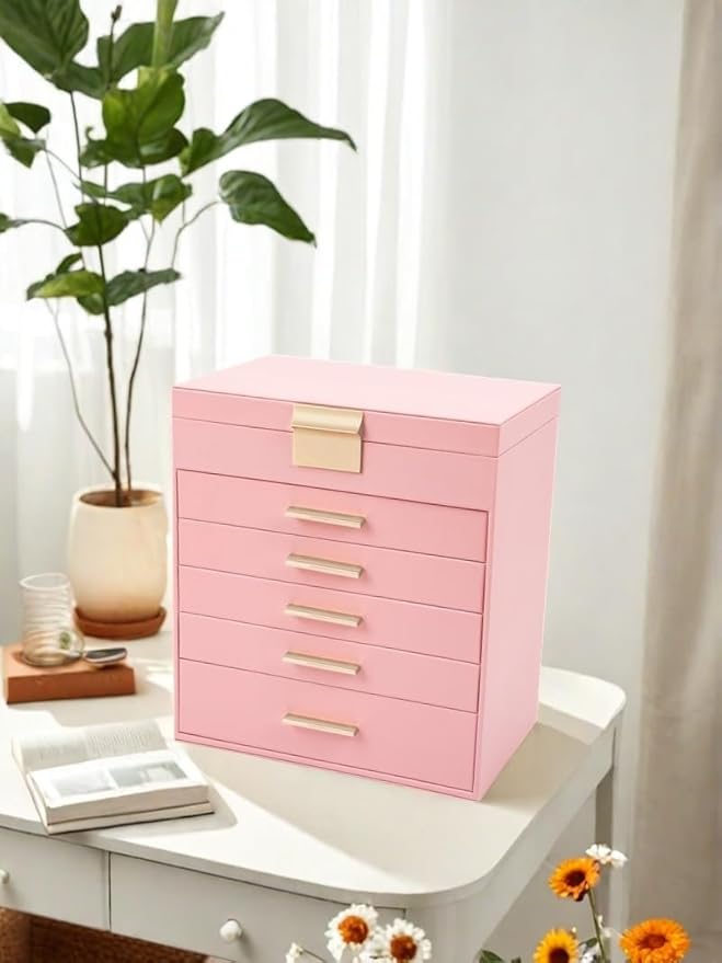 BOOVO Jewelry Boxes for Women, White and Black 6 Layer Large Jewelry Box for Necklace, Bracelet, Earrings, Rings Storage, Jew