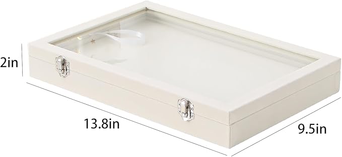 Coward Ring Organizer Jewelry Box, Beige Velvet 100 Slots Ring Display Tray Case with Transparent Glass Lid for Home Use or S