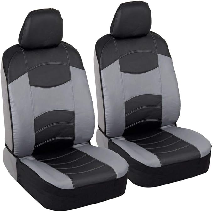 BDK Soft & Smooth Leatherette Sideless Front Car Seat Covers Fit for Car SUV Van (Black & Gray)- Easy Installation Cover